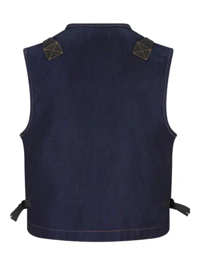 Stone Island Indigo Blue Zip Vest In Cotton Blend