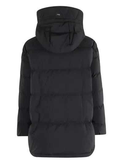 Herno Black Down Jacket With Removable Drawstring Hood In Tech Fabric Woman In Black