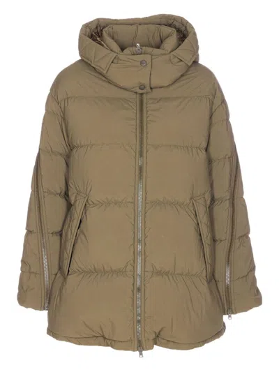 Herno Green Padded Down Jacket Frontal Zip Closure In Brown
