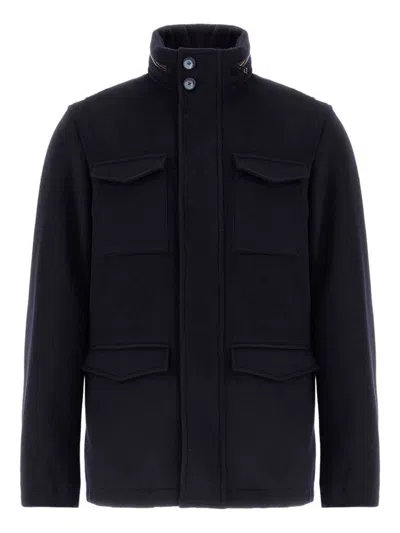 Herno Wool Cashmere And Ecoage Field Jacket In Blue