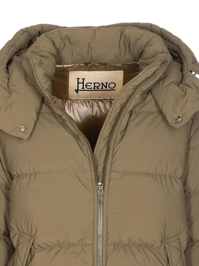Herno Green Padded Down Jacket Frontal Zip Closure In Brown