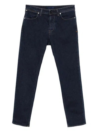 Stone Island Blue Jeans With Belt Loops And Logo Patch On The Rear In Denim Man In Blue