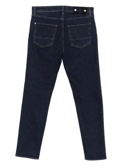 Stone Island Blue Jeans With Belt Loops And Logo Patch On The Rear In Denim Man In Blue