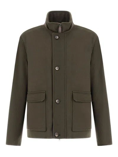 Herno High-neck Buttoned Jacket In Green