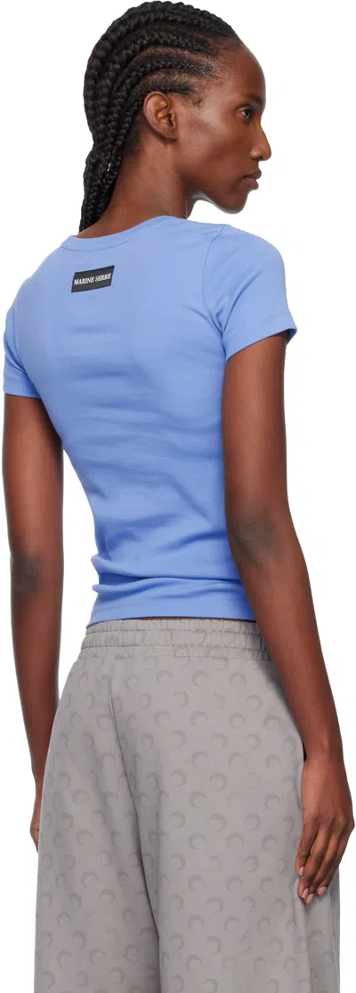 Marine Serre Blue Moon Logo Ribbed Jersey Baby Fit T-shirt In Blue