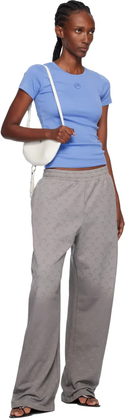 Marine Serre Blue Moon Logo Ribbed Jersey Baby Fit T-shirt In Blue