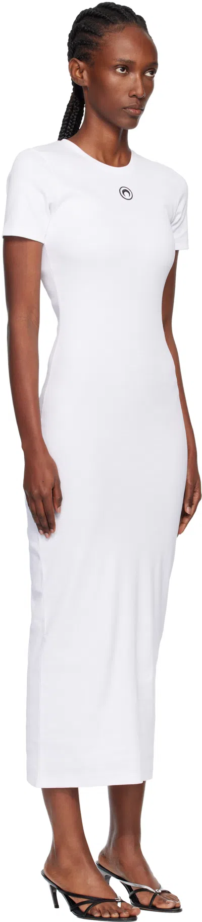 Marine Serre Logo Cotton Blend Jersey Midi Dress In White