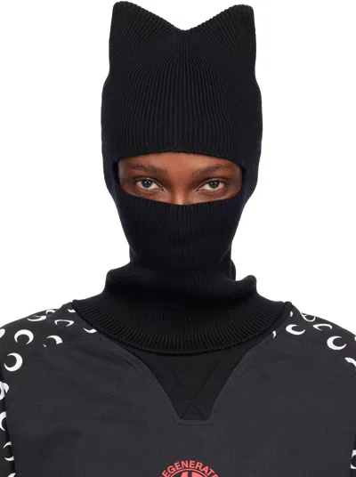 Marine Serre Black Merino Wool Knit Kawaii Balaclava In Black