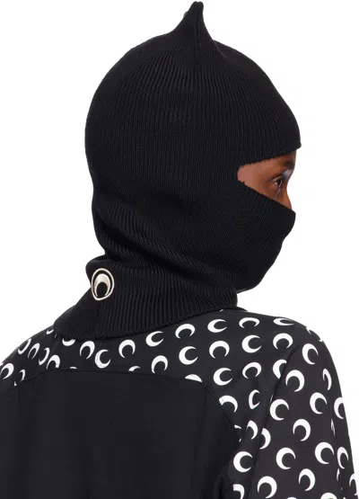 Marine Serre Black Merino Wool Knit Kawaii Balaclava In Black