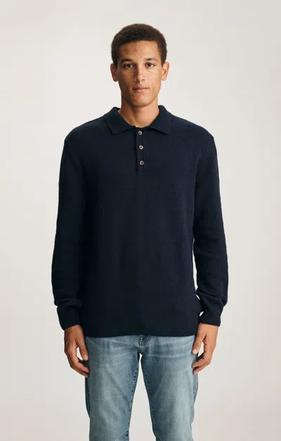 Mavi Edition Wool Long Sleeve Polo Sweater In Total Eclipse In Blue