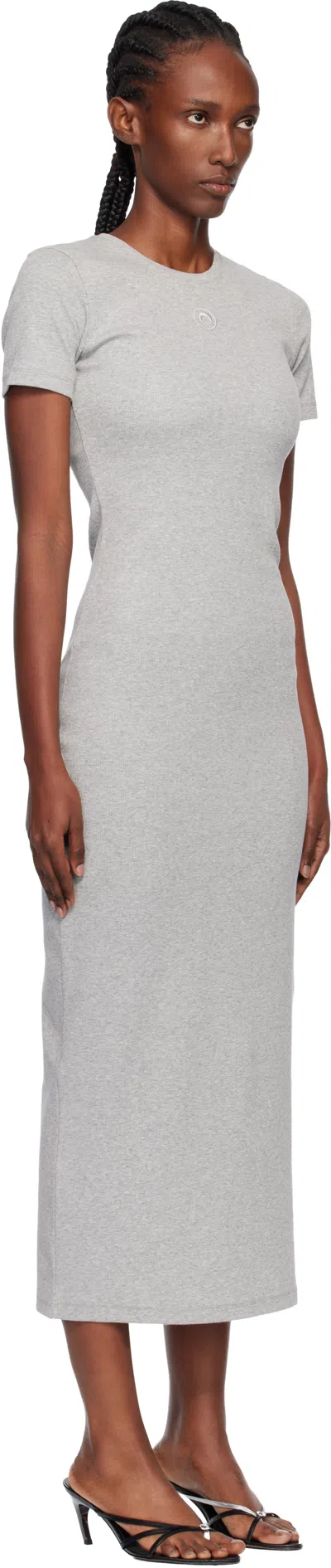 Marine Serre Gray Moon Logo Ribbed Jersey Tube Maxi Dress In Gray
