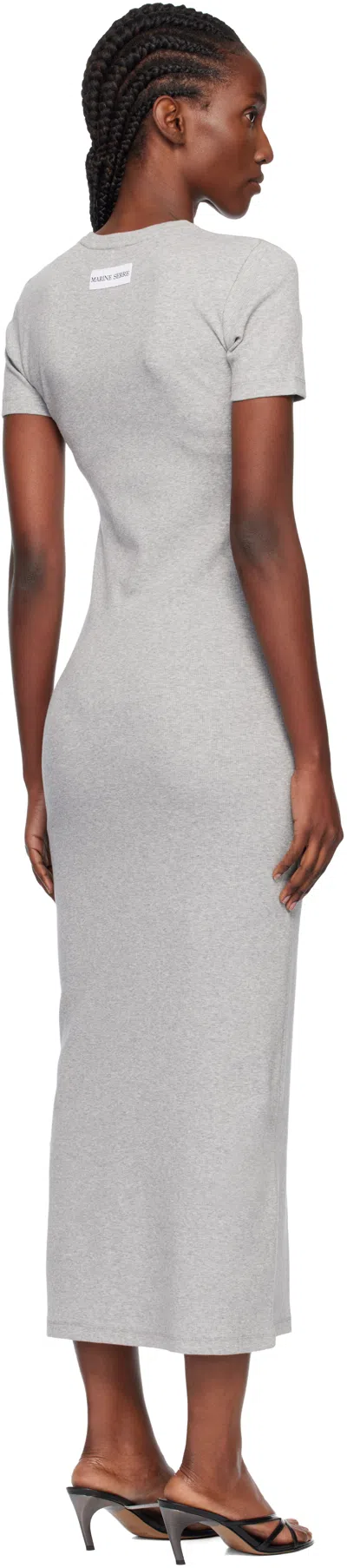 Marine Serre Gray Moon Logo Ribbed Jersey Tube Maxi Dress In Gray
