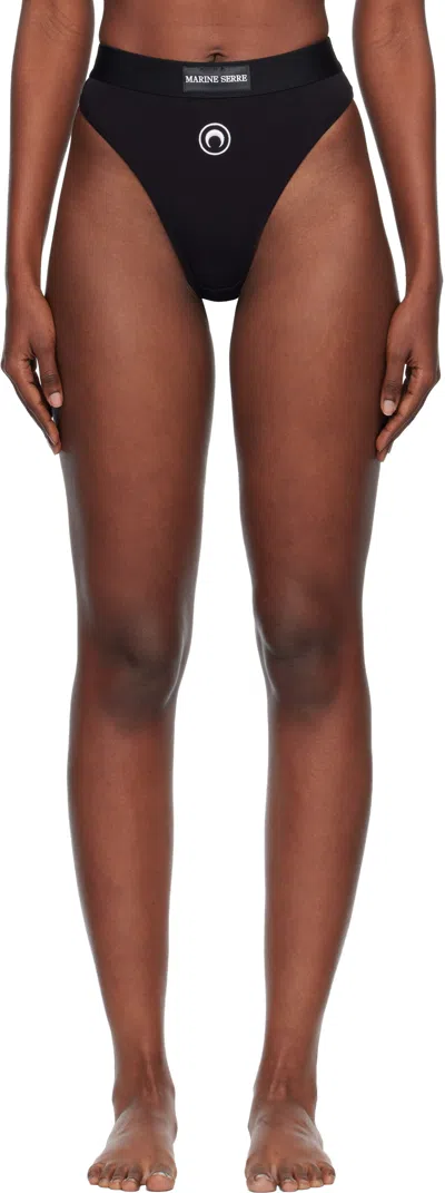 Marine Serre Black Moon Logo Stretched Jersey High-waist Briefs In Black