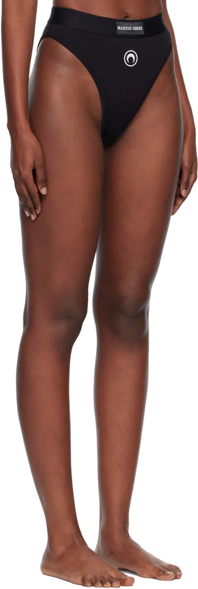 Marine Serre Black Moon Logo Stretched Jersey High-waist Briefs In Black