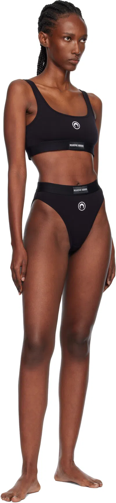 Marine Serre Black Moon Logo Stretched Jersey High-waist Briefs In Black
