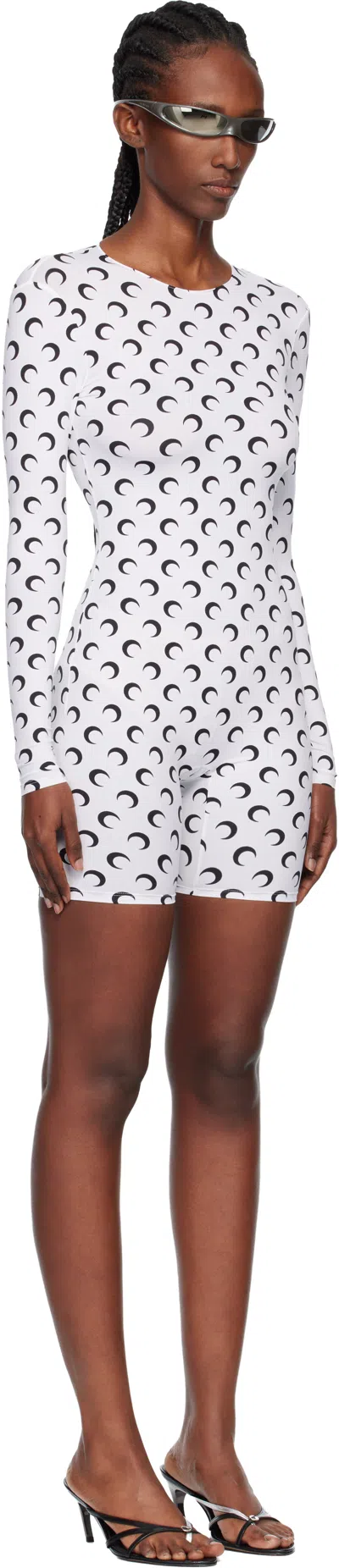 Marine Serre Moon-print Long-sleeve Playsuit In White
