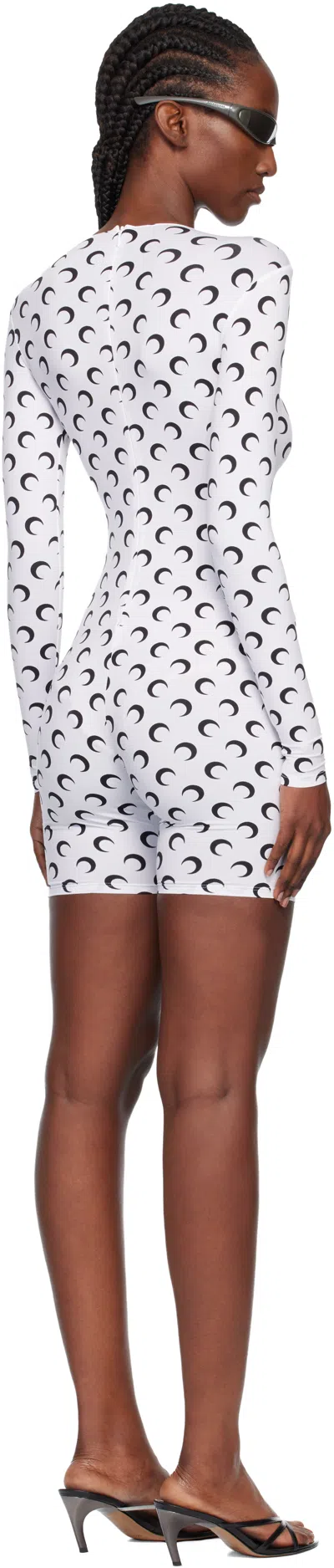 Marine Serre Moon-print Long-sleeve Playsuit In White