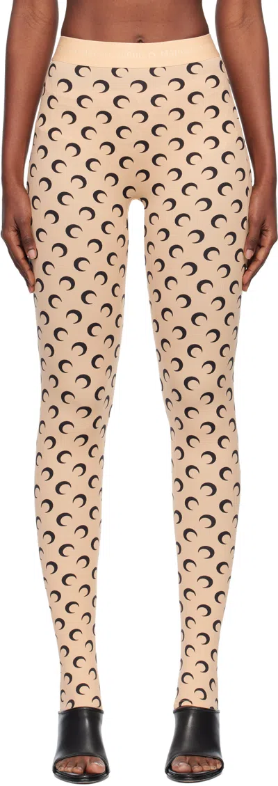 Marine Serre High-waisted Leggings With Crescent Moon Pattern In Brown
