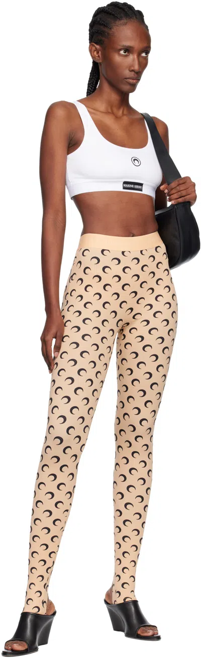 Marine Serre High-waisted Leggings With Crescent Moon Pattern In Brown