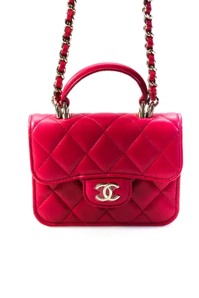 Pre-owned Chanel 2021 Quilted Leather Flap Coin Purse Chain Crossbody Handbag Fuschia In Pink