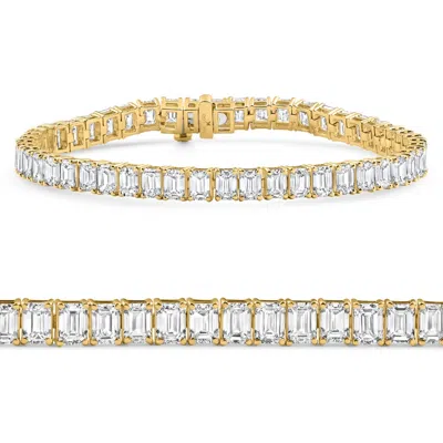 Pompeii3 E/vs 15ct Emerald Cut Diamond Tennis Bracelet 7" 14k Yellow Gold Lab Grown In Gold