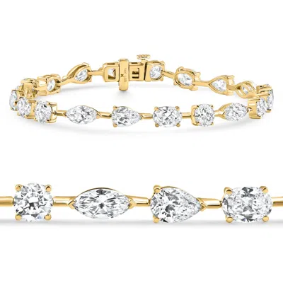 Pompeii3 E/vs 10ct Mixed Cut Diamond Tennis Bracelet 7" 14k Yellow Gold Lab Grown In Gold