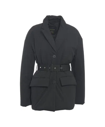 Semicouture Belt-ribbed Down Jacket In Black