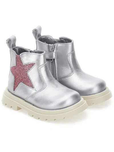 Monnalisa Leather Boots With Glitter Star In Multi