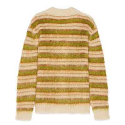 Marni Brushed Cardigan In Striped Mohair In Yellow