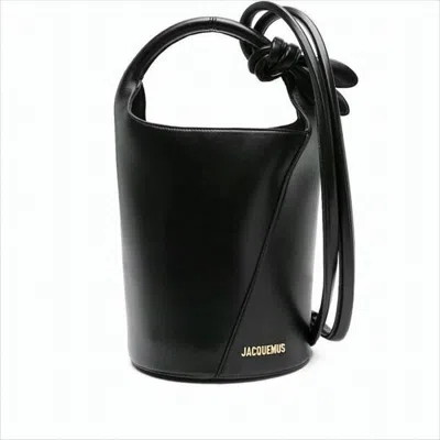 Jacquemus Bucket-shaped Leather Tote Bag With Gold-tone Detailing In Black