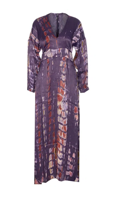 Yavi Shellu Printed V-neck Dress In Brown