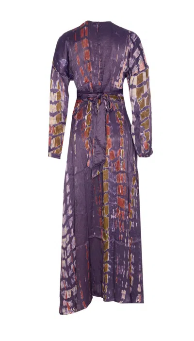 Yavi Shellu Printed V-neck Dress In Brown