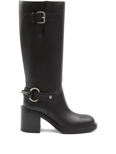 Gucci Below-the-knee Round Toe Leather Boot In Black