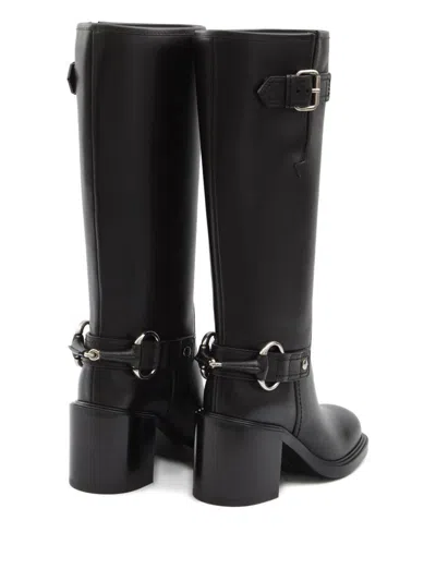 Gucci Below-the-knee Round Toe Leather Boot In Black