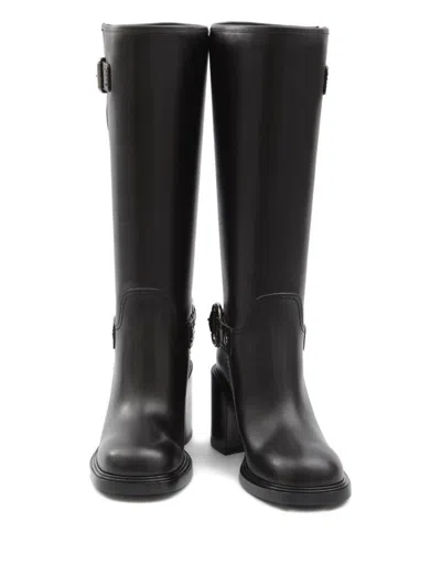 Gucci Below-the-knee Round Toe Leather Boot In Black