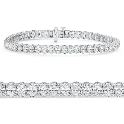 Pompeii3 E/vs 10ct Oval Cut Diamond Tennis Bracelet 7" 14k White Gold Lab Grown In Metallic