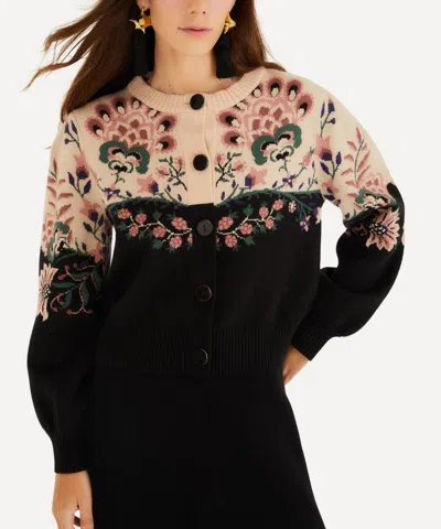 Farm Rio Belle Garden Mixed Knit Cardigan In Multi