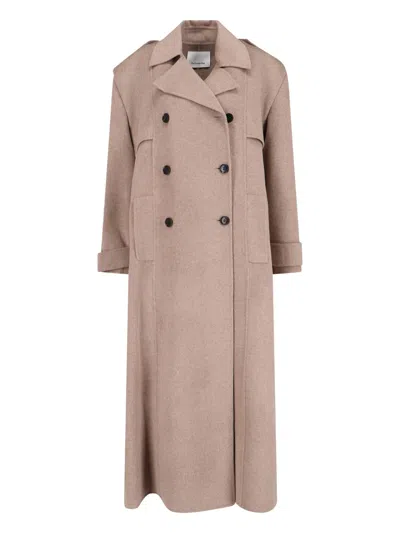 The Frankie Shop 'nikola' Maxi Double-breasted Trench Coat In Brown