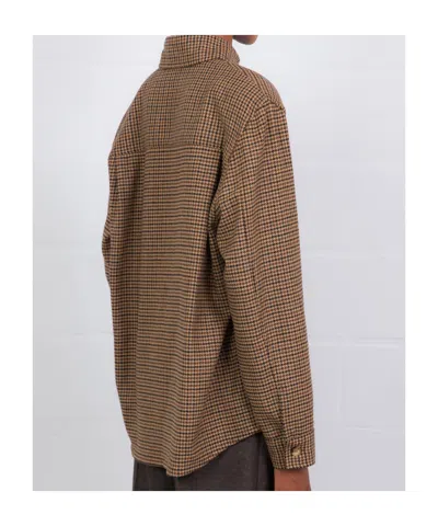 Saint Laurent Long Sleeve Checkered Overshirt Chest Pockets In Brown