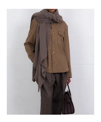 Saint Laurent Long Sleeve Checkered Overshirt Chest Pockets In Brown