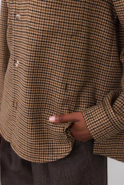 Saint Laurent Long Sleeve Checkered Overshirt Chest Pockets In Brown