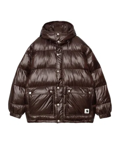 Carhartt Long-sleeved Hooded Cotton Jacket In Brown