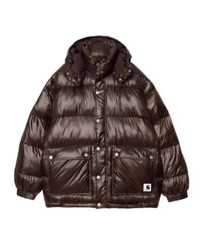 Carhartt Long-sleeved Hooded Cotton Jacket In Brown