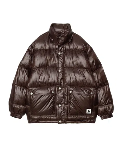 Carhartt Long-sleeved Hooded Cotton Jacket In Brown