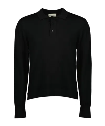 Officine Generale Long-sleeved Polo Shirt In Black