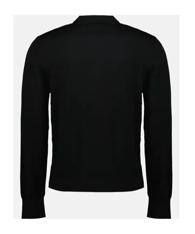 Officine Generale Long-sleeved Polo Shirt In Black