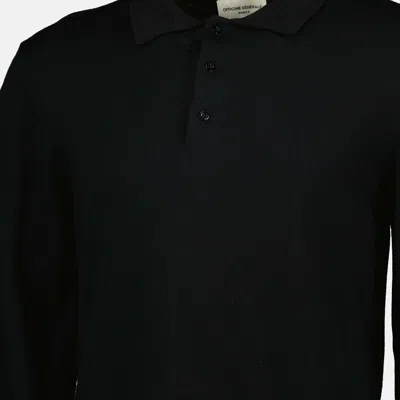 Officine Generale Long-sleeved Polo Shirt In Black