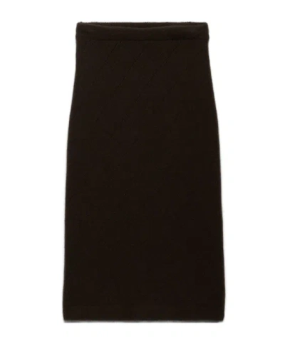 Prada Diamond-pattern Midi Skirt In Brown