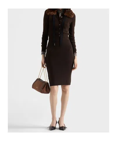 Prada Diamond-pattern Midi Skirt In Brown