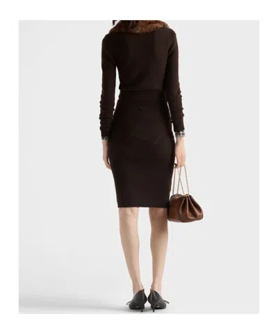 Prada Diamond-pattern Midi Skirt In Brown